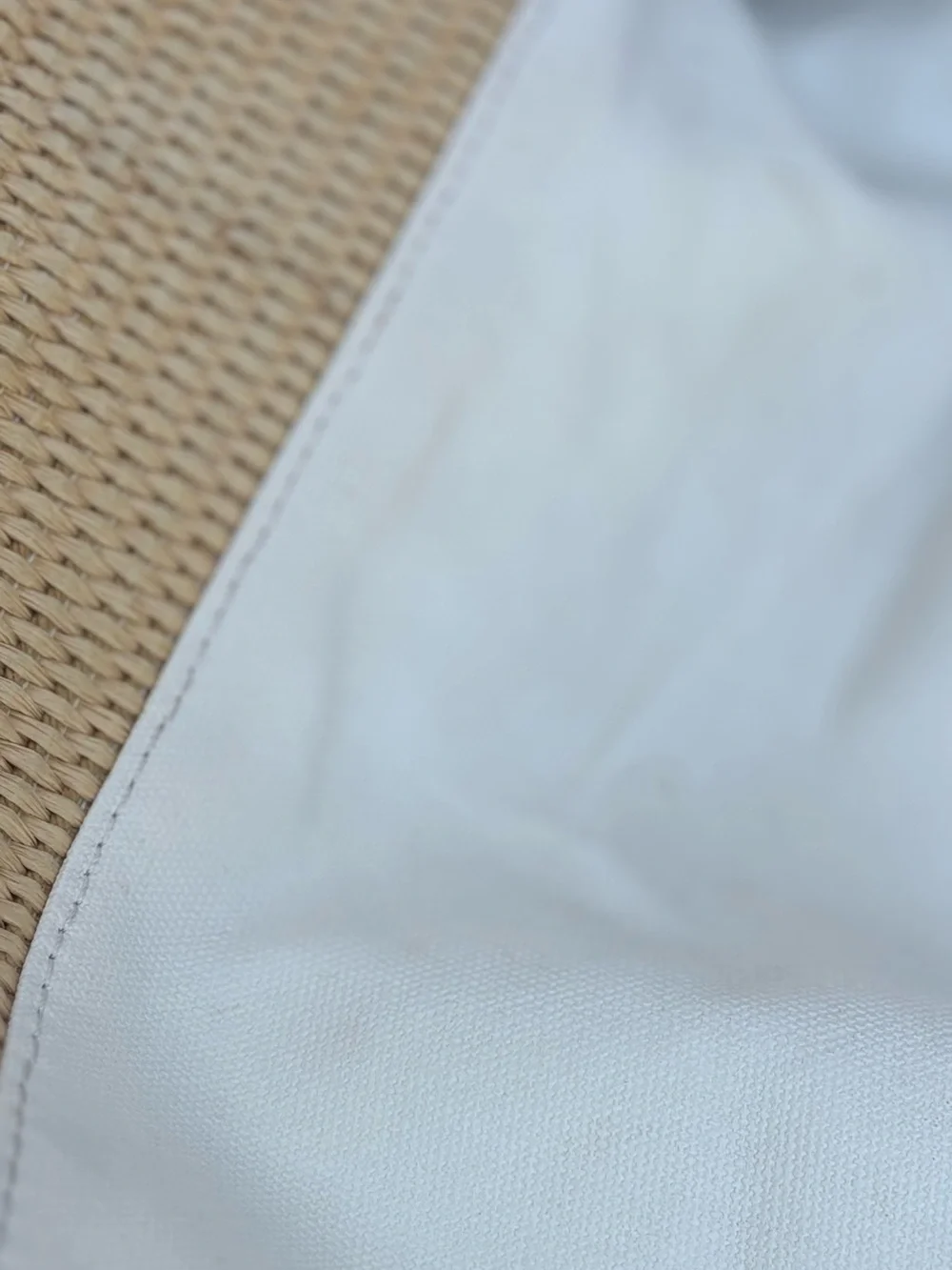 Tory Burch Cream Canvas & Tan Straw Tote with Leather Trim